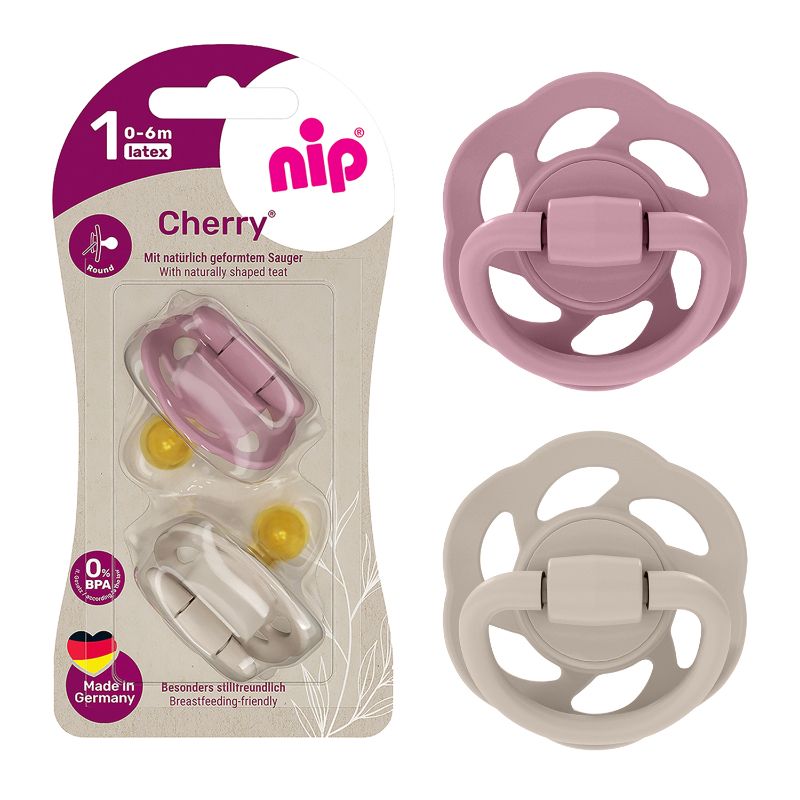 Nip Cherry Baby Pacifier Round Soother - Size 1 (0-6m) - Pack of 2
