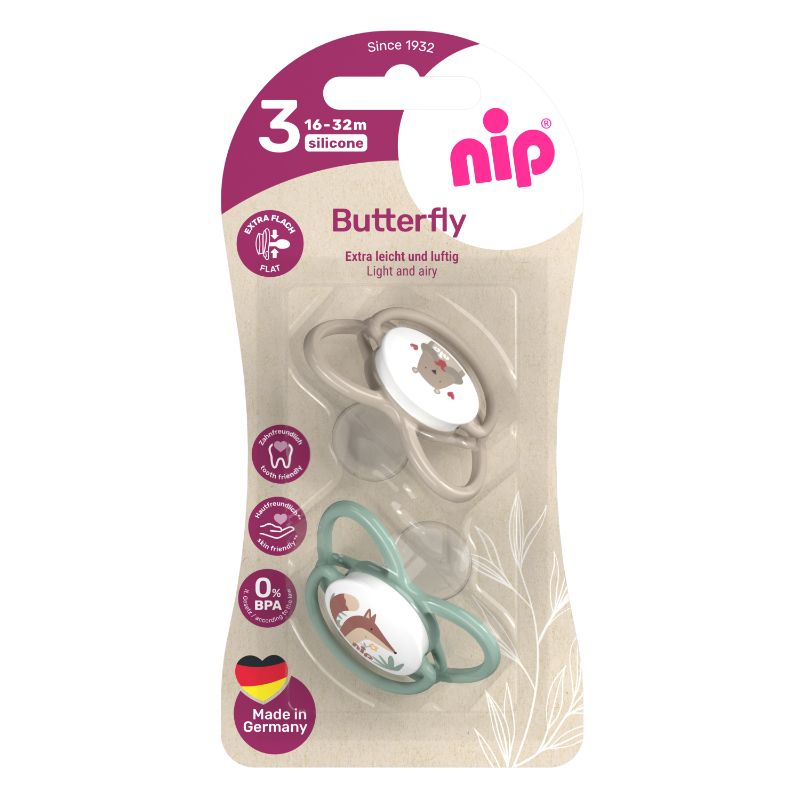 Nip Butterfly Orthodontic Soother With Ring (16-32 Months) - Pack of 2