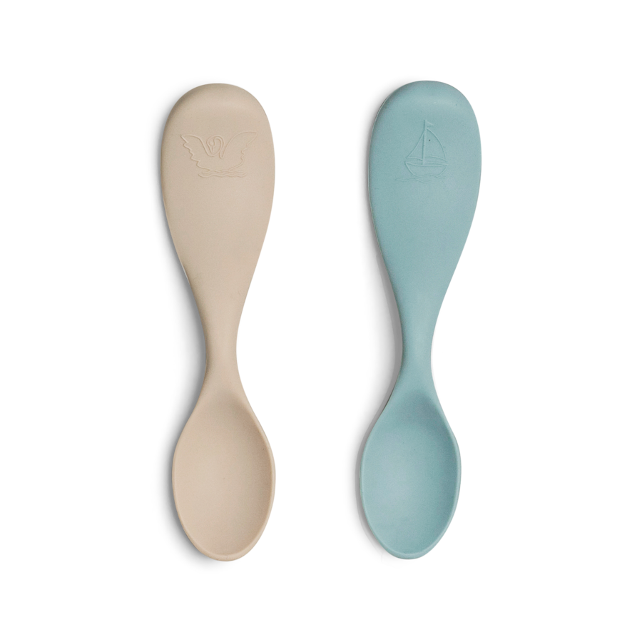 Citron Silicone Short Feeding Spoon - Pack of 2 (Grey/Pastel Turquoise)