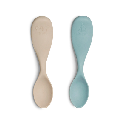 Citron Silicone Short Feeding Spoon - Pack of 2 (Grey/Pastel Turquoise)