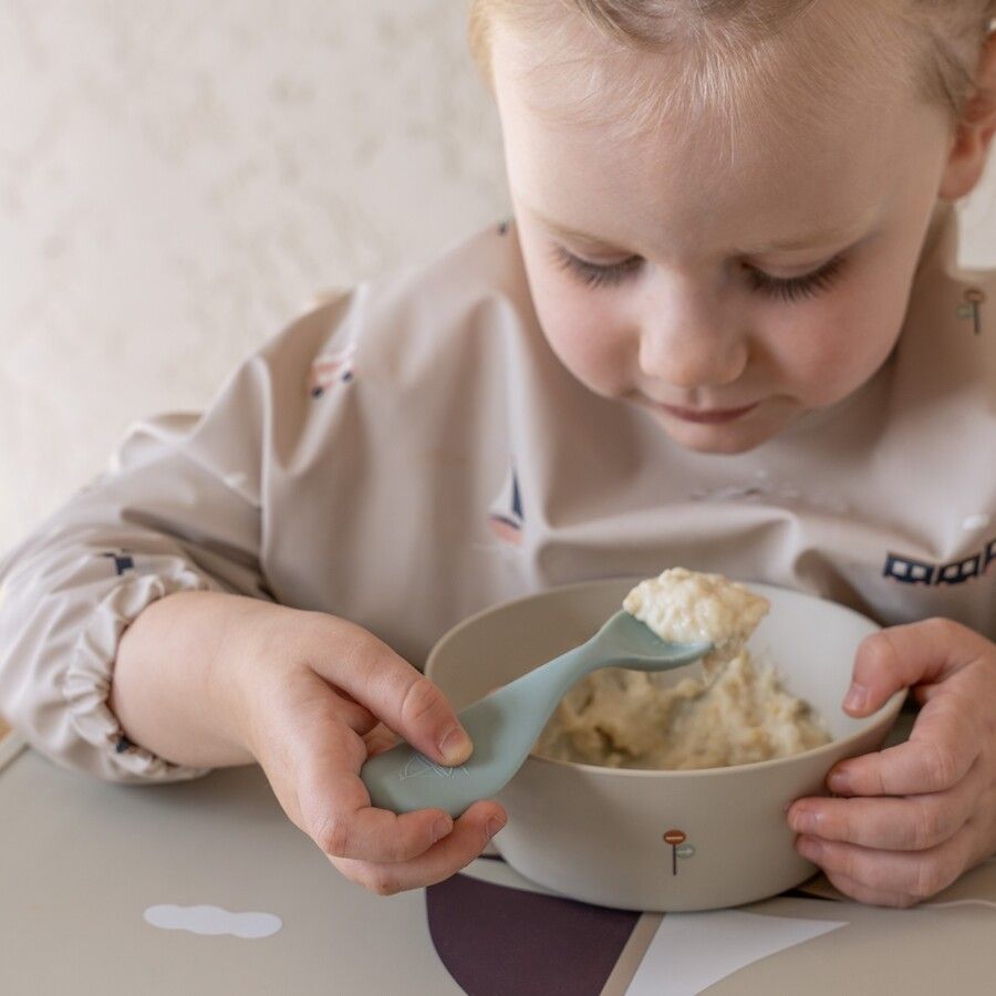 Citron Silicone Short Feeding Spoon - Pack of 2 (Grey/Pastel Turquoise)