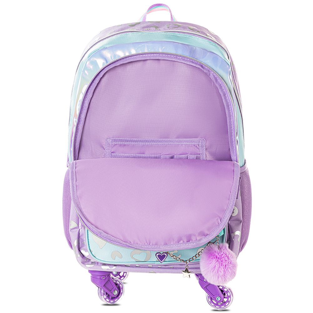 Eazy Kids Trolley School Bag Set of 3 With Lunch Bag & Pencil Pouch (Love Purple)