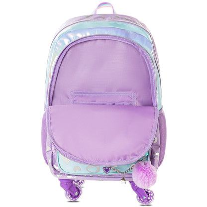 Eazy Kids Trolley School Bag Set of 3 With Lunch Bag & Pencil Pouch (Love Purple)