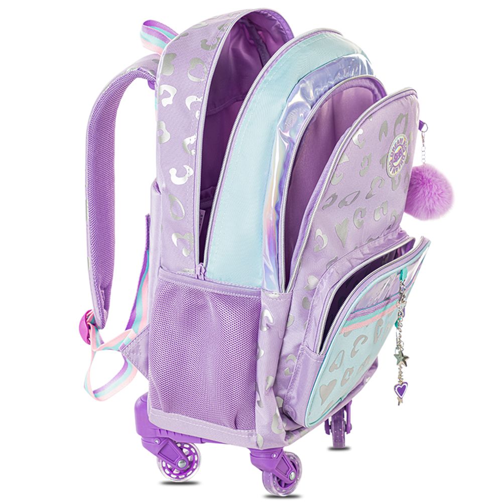 Eazy Kids Trolley School Bag Set of 3 With Lunch Bag & Pencil Pouch (Love Purple)