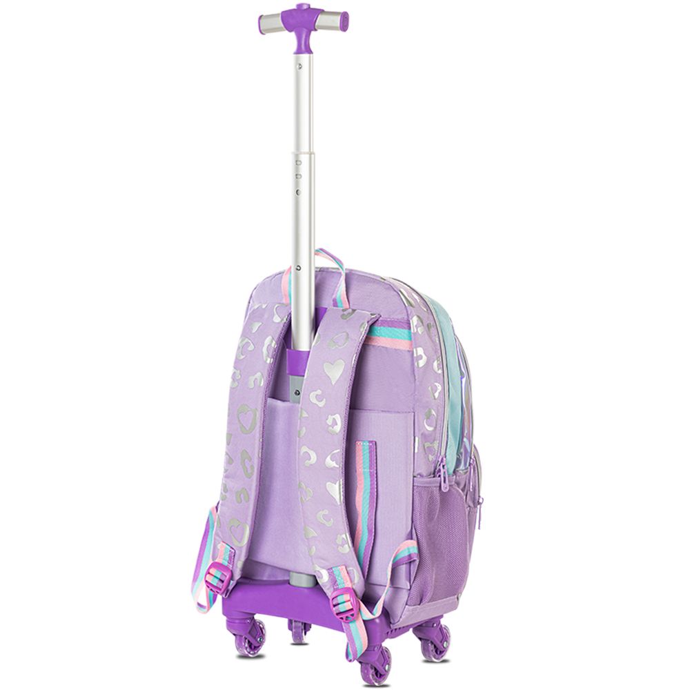 Eazy Kids Trolley School Bag Set of 3 With Lunch Bag & Pencil Pouch (Love Purple)