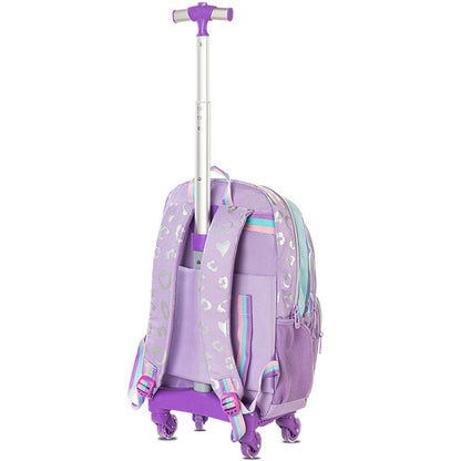 Eazy Kids Trolley School Bag Set of 3 With Lunch Bag & Pencil Pouch (Love Purple)