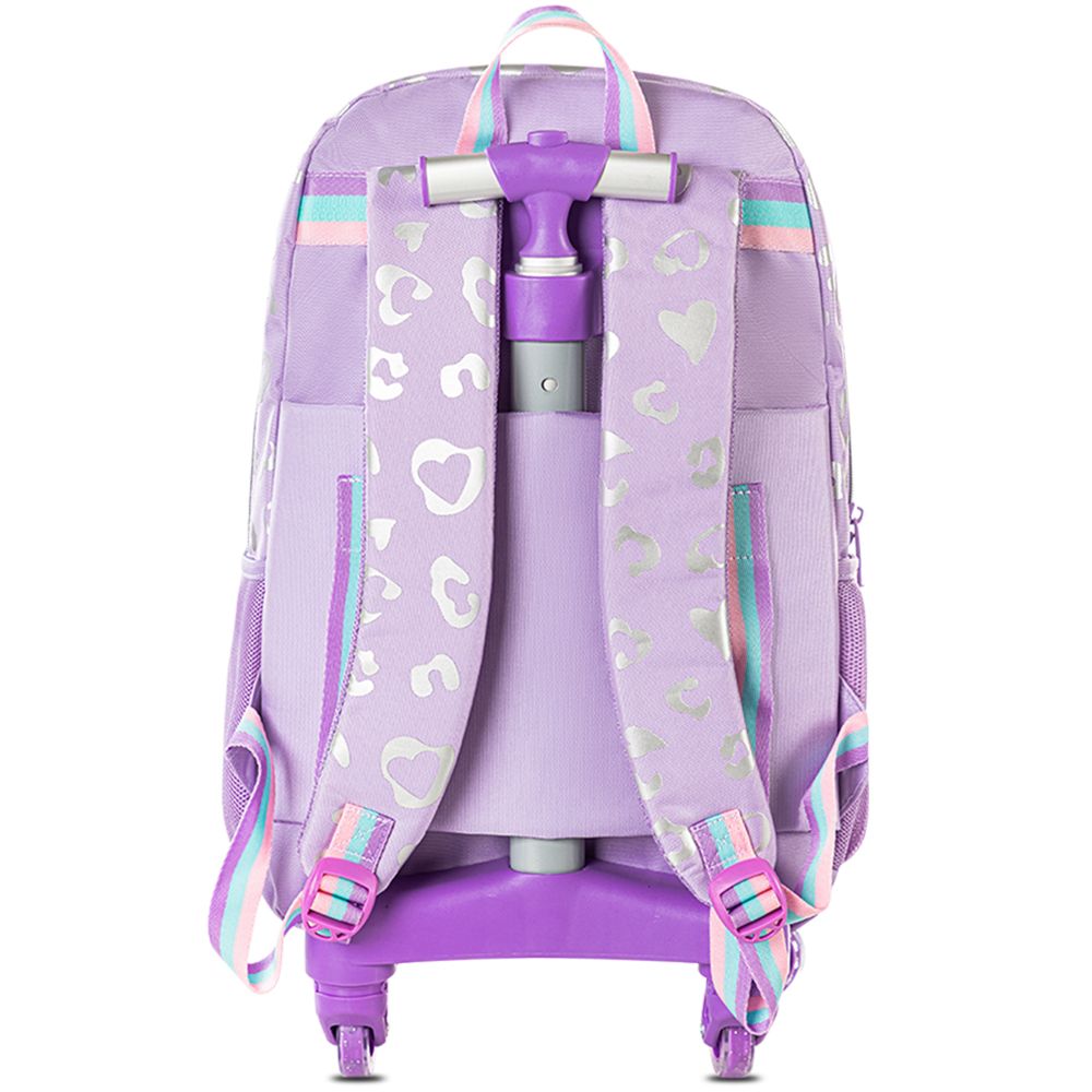 Eazy Kids Trolley School Bag Set of 3 With Lunch Bag & Pencil Pouch (Love Purple)