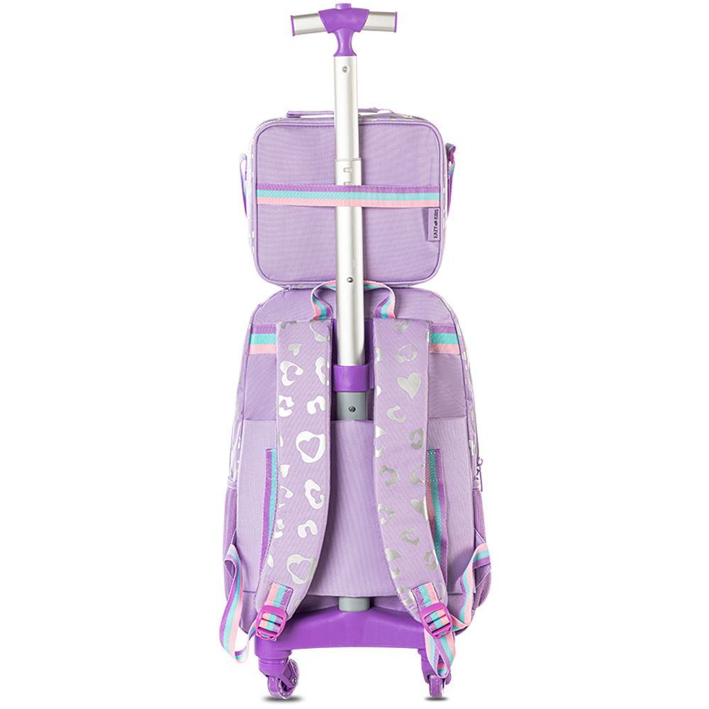 Eazy Kids Trolley School Bag Set of 3 With Lunch Bag & Pencil Pouch (Love Purple)