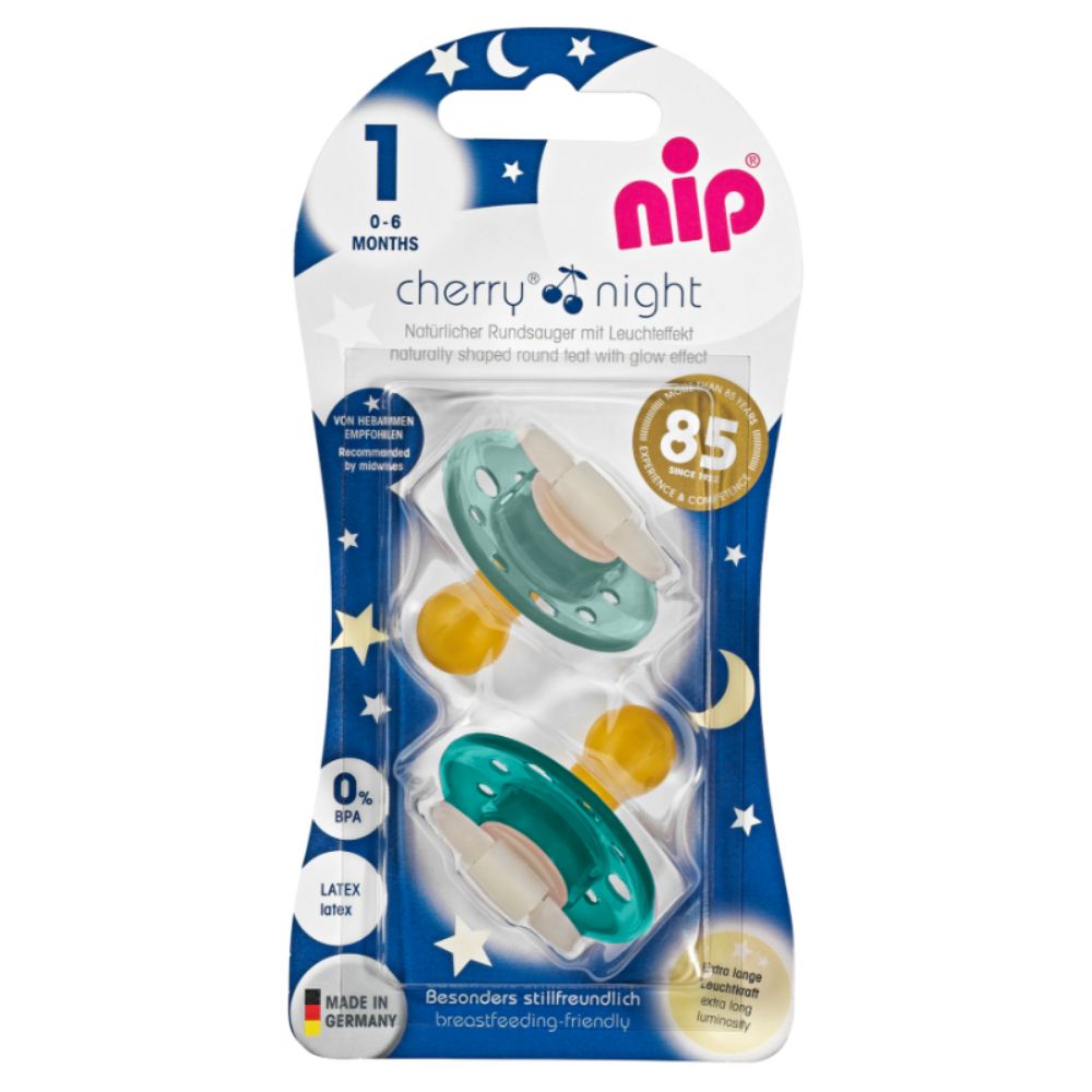 Nip Cherry Glow In The Dark Round Latex Soother - Size 1 (0m+)