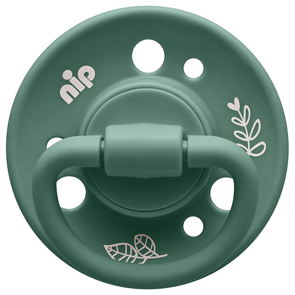 Nip Cherry Round Soother- Beige/Dark Green (0-6 Months) - Pack of 2