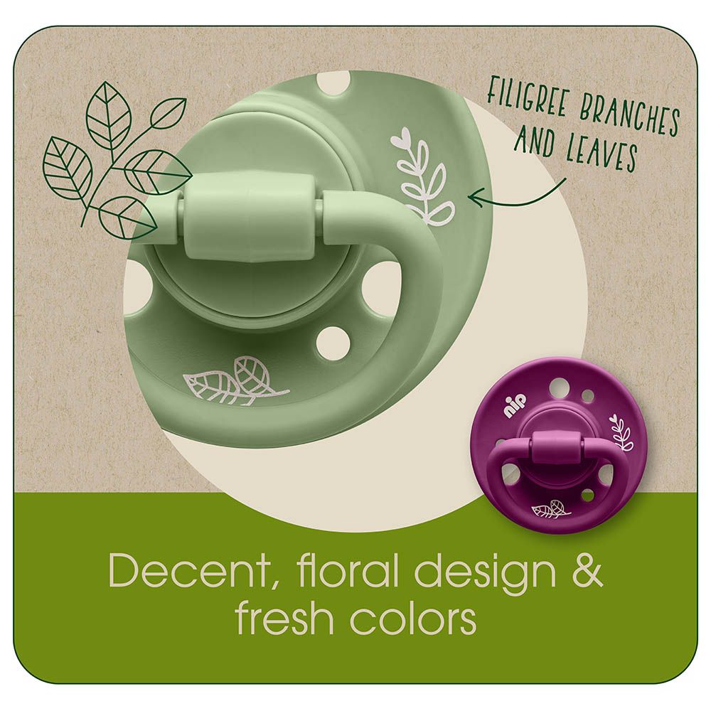 Nip Cherry Round Soother- Beige/Dark Green (0-6 Months) - Pack of 2