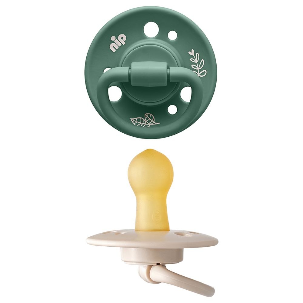 Nip Cherry Round Soother- Beige/Dark Green (0-6 Months) - Pack of 2