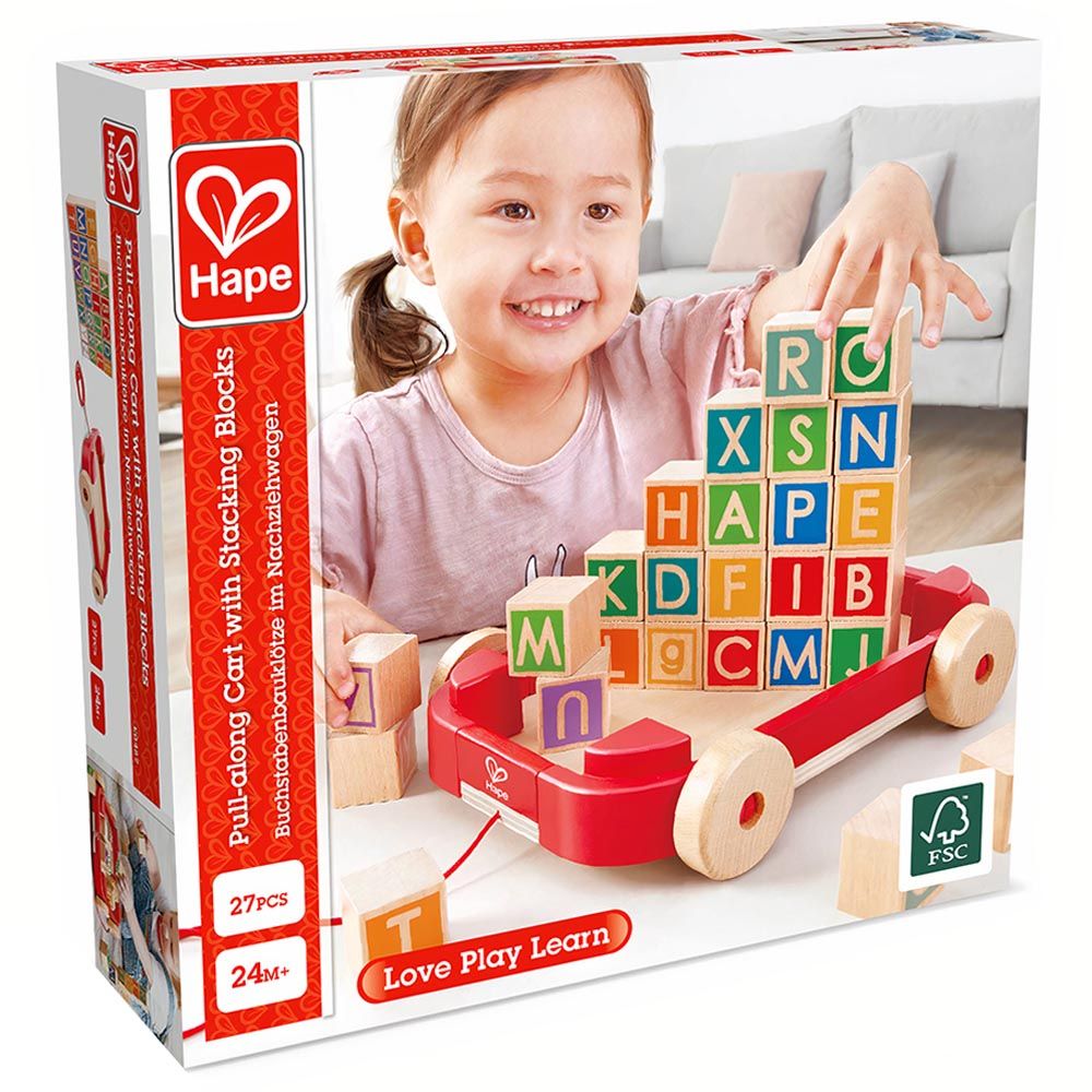 Hape Pull Along Cart With Stacking Blocks