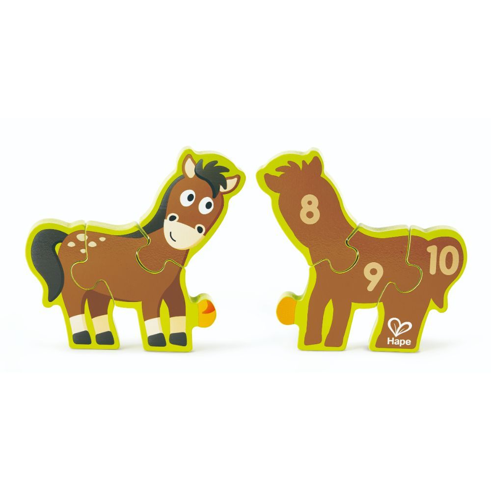 Hape Double Sided Numbers & Farm Animal Wooden Jigsaw Puzzle