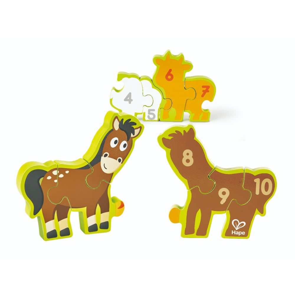 Hape Double Sided Numbers & Farm Animal Wooden Jigsaw Puzzle