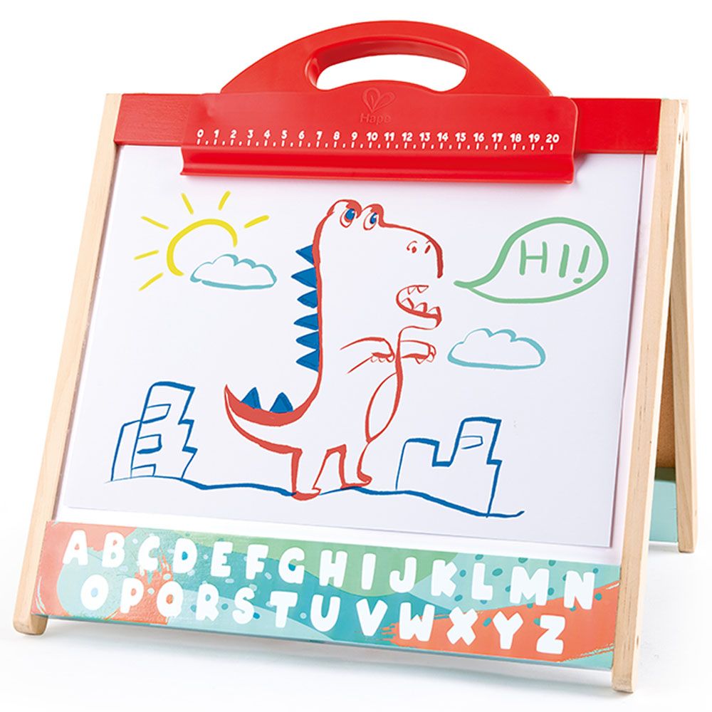 Hape Store & Go Easel Folding Double-Sided Tabletop Blackboard & Whiteboard with Chalks, Markers