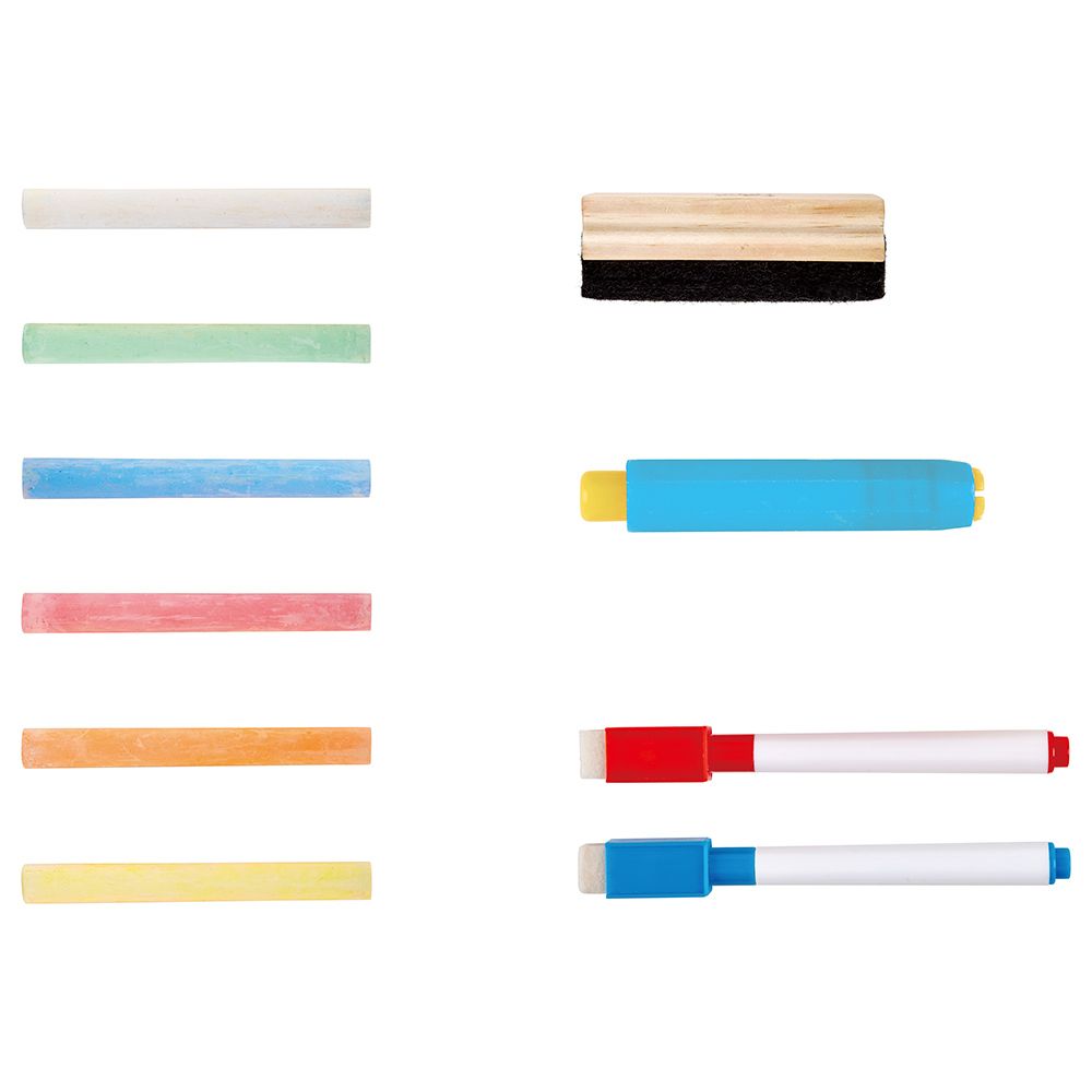 Hape Store & Go Easel Folding Double-Sided Tabletop Blackboard & Whiteboard with Chalks, Markers