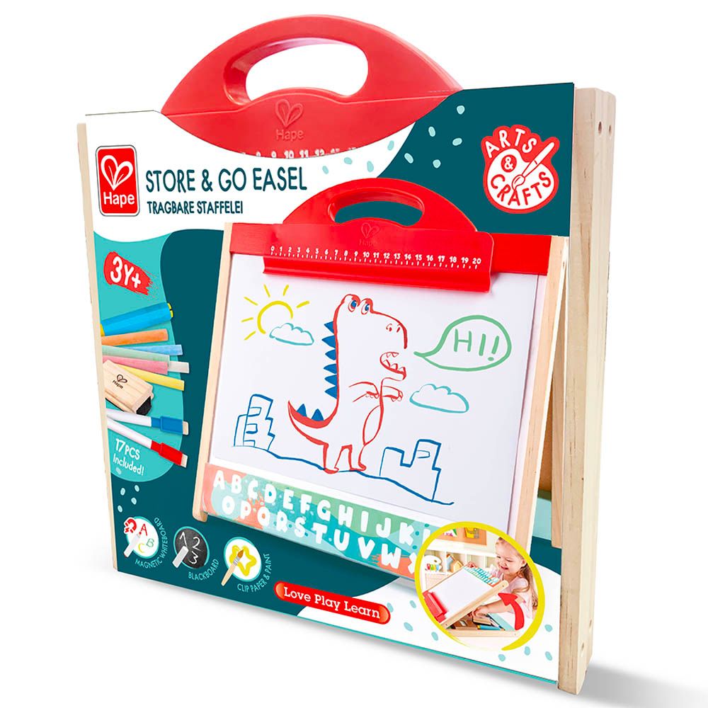 Hape Store & Go Easel Folding Double-Sided Tabletop Blackboard & Whiteboard with Chalks, Markers