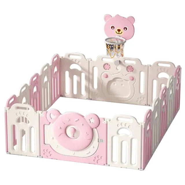Little Angel Kids Playpen with Basketball Hoop – Pink