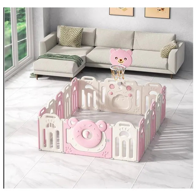 Little Angel Kids Playpen with Basketball Hoop – Pink