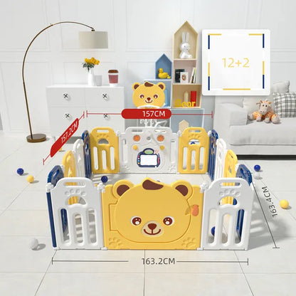Little Angel - Foldable Kids Playpen Fence with Basketball Hoop - 14 Pcs - Yellow