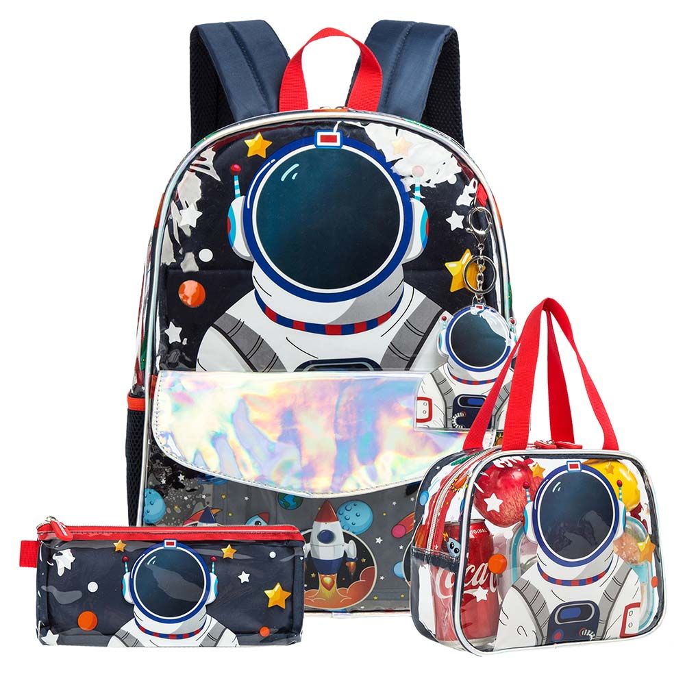 Eazy Kids 16 School Bag Lunch Bag Pencil Case Set of 3 (Astronaut Blue)
