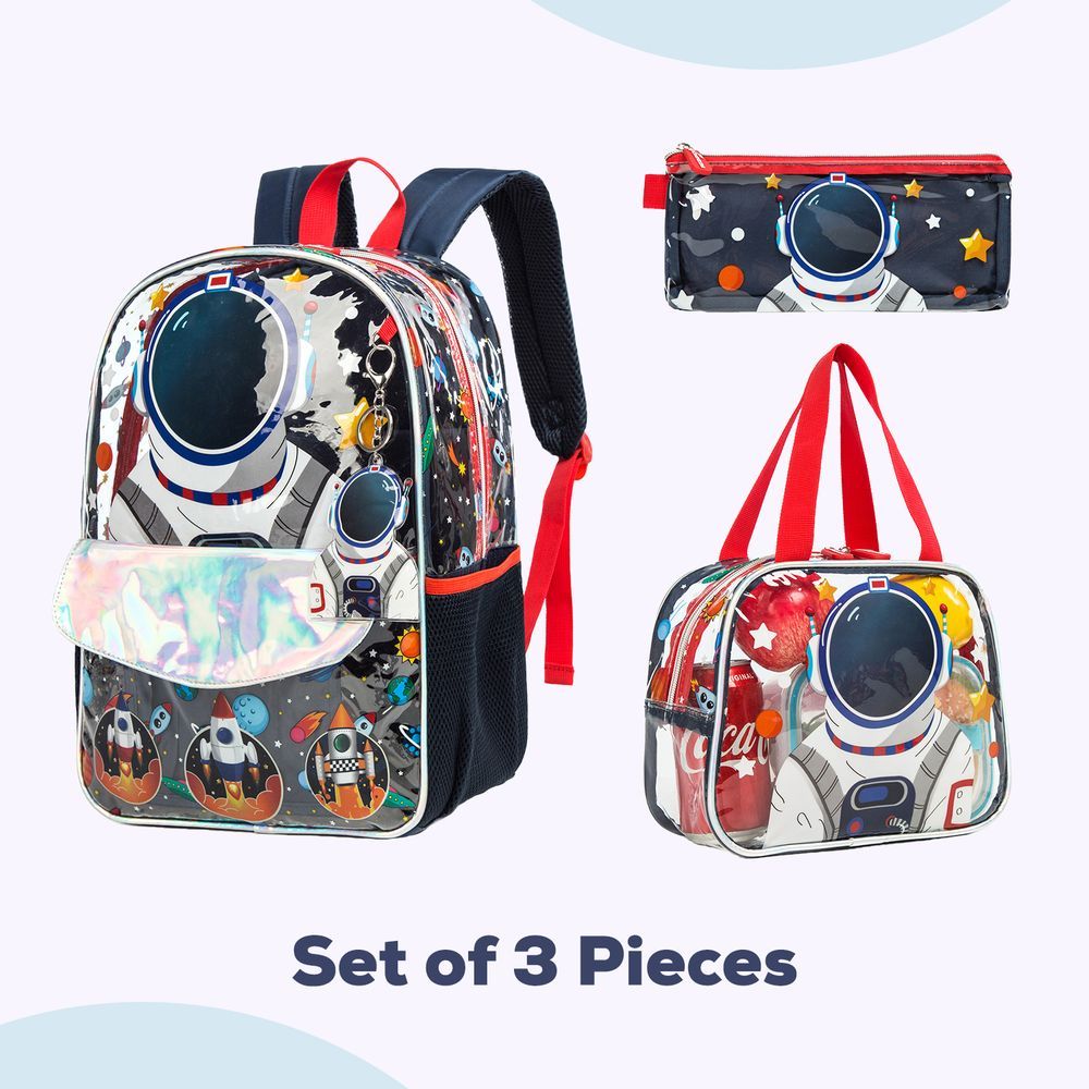 Eazy Kids 16 School Bag Lunch Bag Pencil Case Set of 3 (Astronaut Blue)