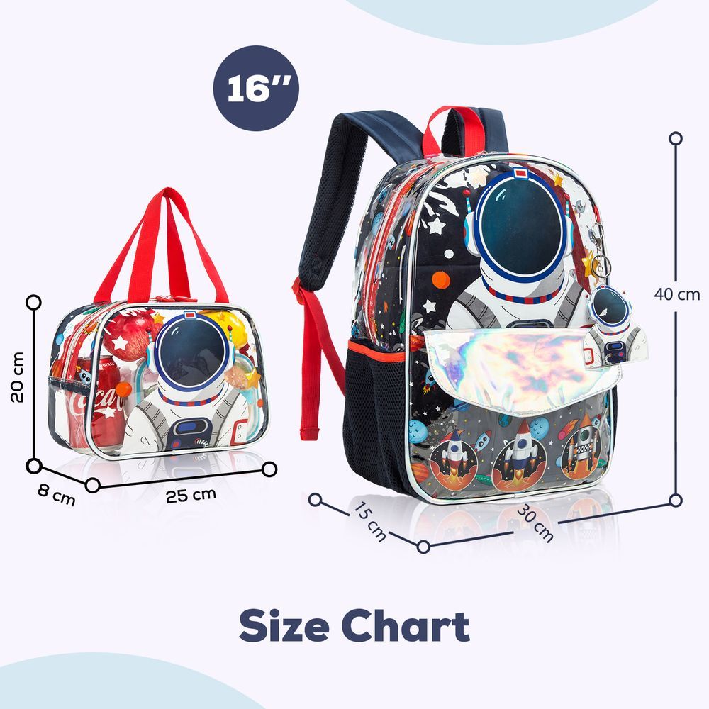 Eazy Kids 16 School Bag Lunch Bag Pencil Case Set of 3 (Astronaut Blue)