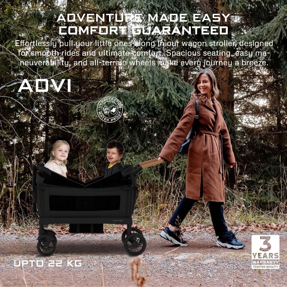 Neobreez Advi Wagon Cargo Push & Pull Foldable Double Stroller (Black)