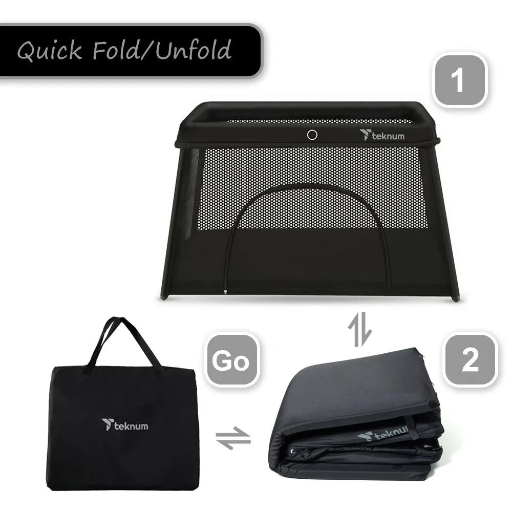 Teknum Portable Quick fold Playard & Cot with Zipper Door & Carry Bag (Midnight Black)