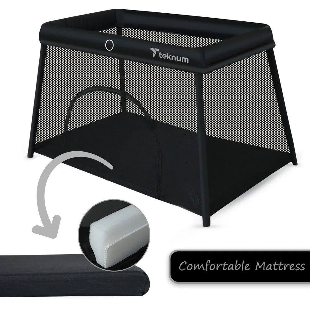 Teknum Portable Quick fold Playard & Cot with Zipper Door & Carry Bag (Midnight Black)