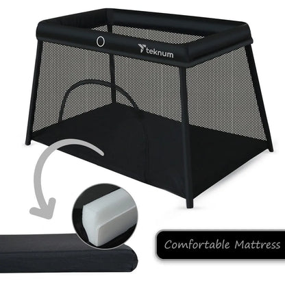 Teknum Portable Quick fold Playard & Cot with Zipper Door & Carry Bag (Midnight Black)