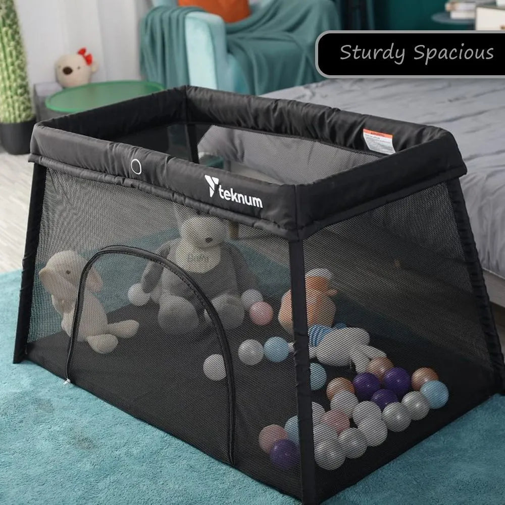 Teknum Portable Quick fold Playard & Cot with Zipper Door & Carry Bag (Midnight Black)