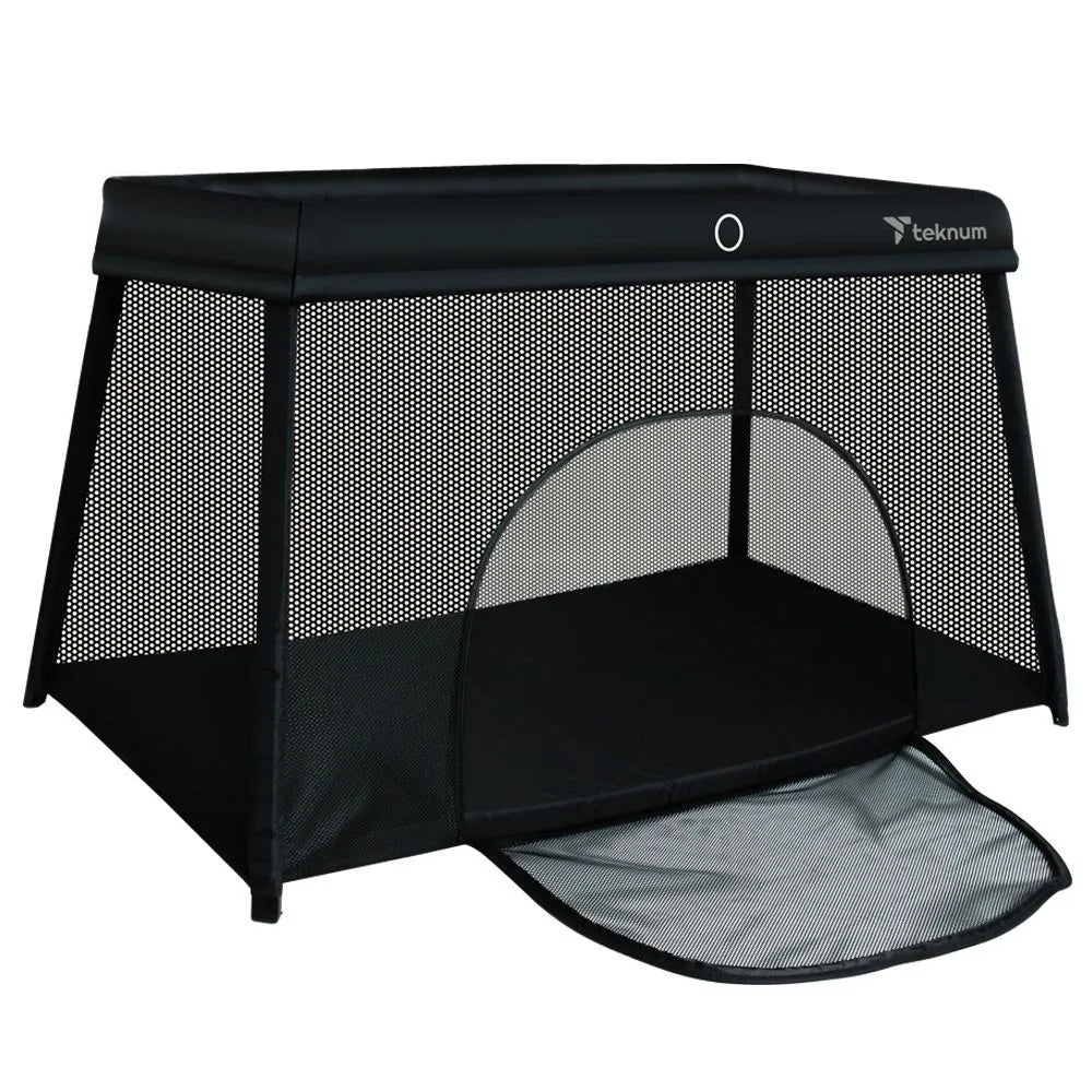 Teknum Portable Quick fold Playard & Cot with Zipper Door & Carry Bag (Midnight Black)