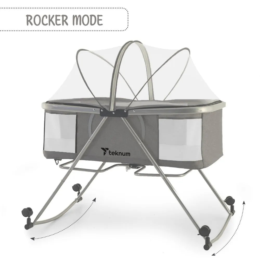 Teknum 3-In-1 Baby Cot Cradle With Mosquito Net & Wheels (Dark Grey)