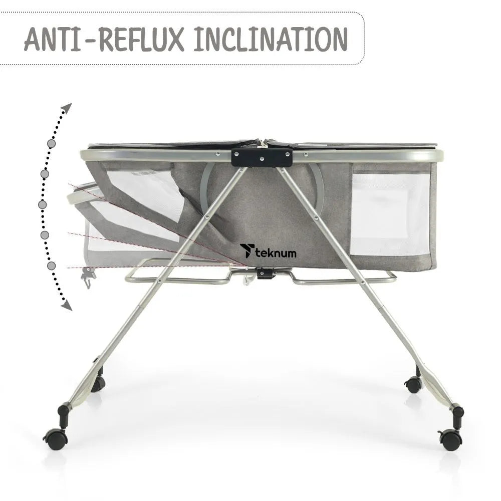 Teknum 3-In-1 Baby Cot Cradle With Mosquito Net & Wheels (Dark Grey)