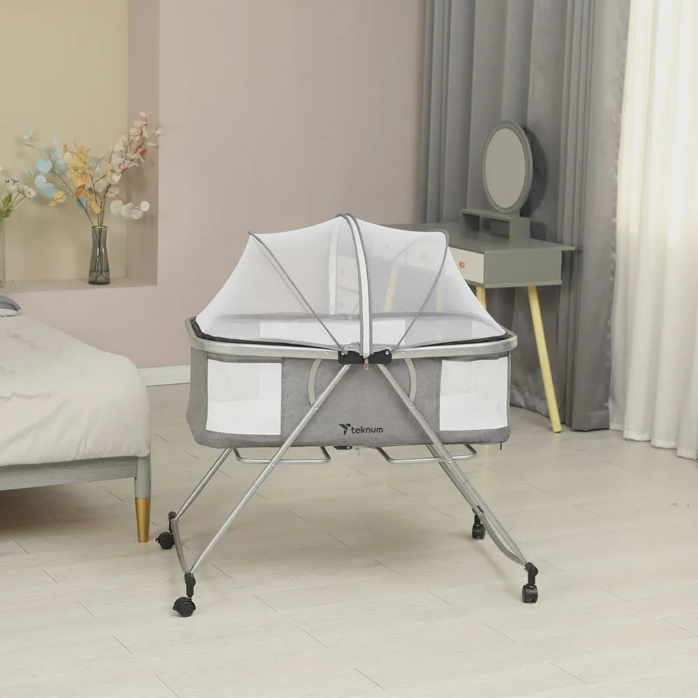 Teknum 3-In-1 Baby Cot Cradle With Mosquito Net & Wheels (Dark Grey)