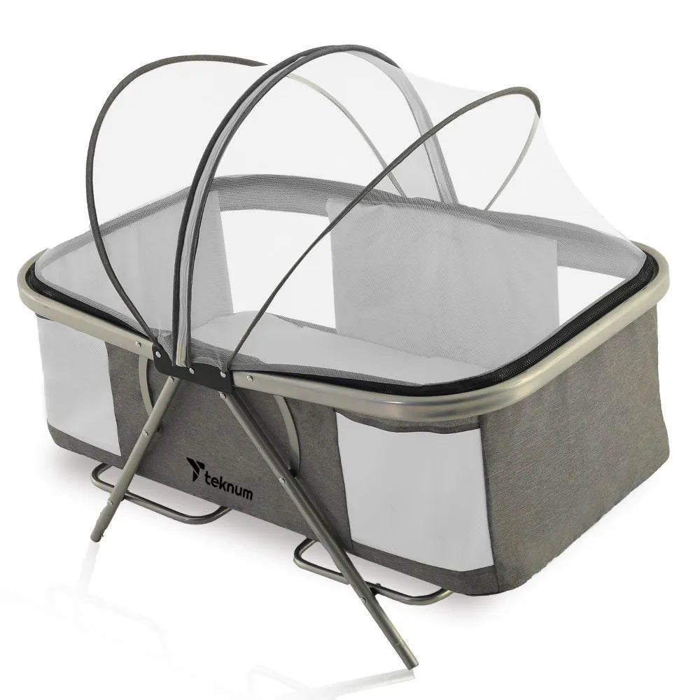 Teknum 3-In-1 Baby Cot Cradle With Mosquito Net & Wheels (Dark Grey)