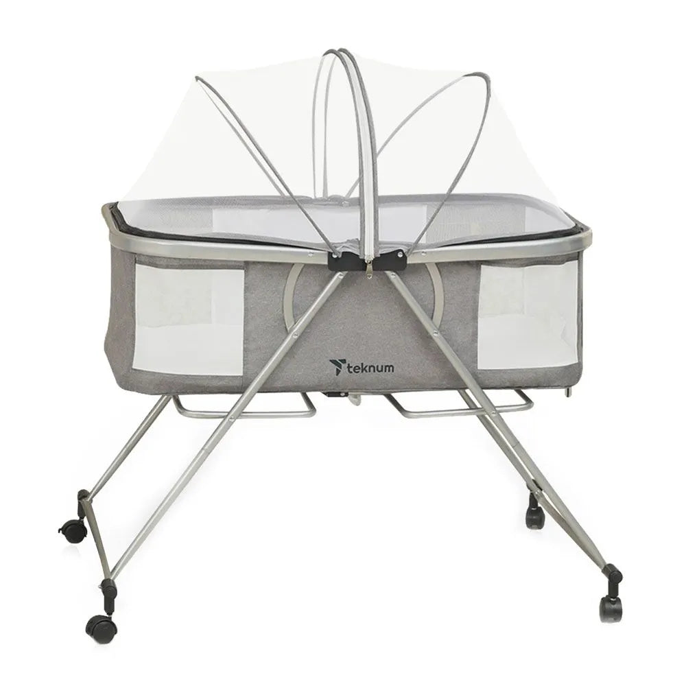 Teknum 3-In-1 Baby Cot Cradle With Mosquito Net & Wheels (Dark Grey)
