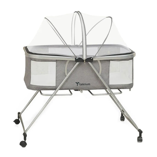 Teknum 3-In-1 Baby Cot Cradle With Mosquito Net & Wheels (Dark Grey)