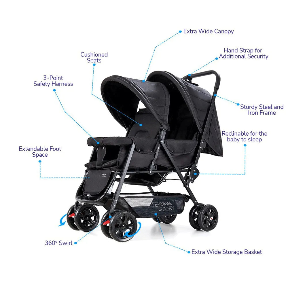 Teknum Double Baby Stroller (Black)