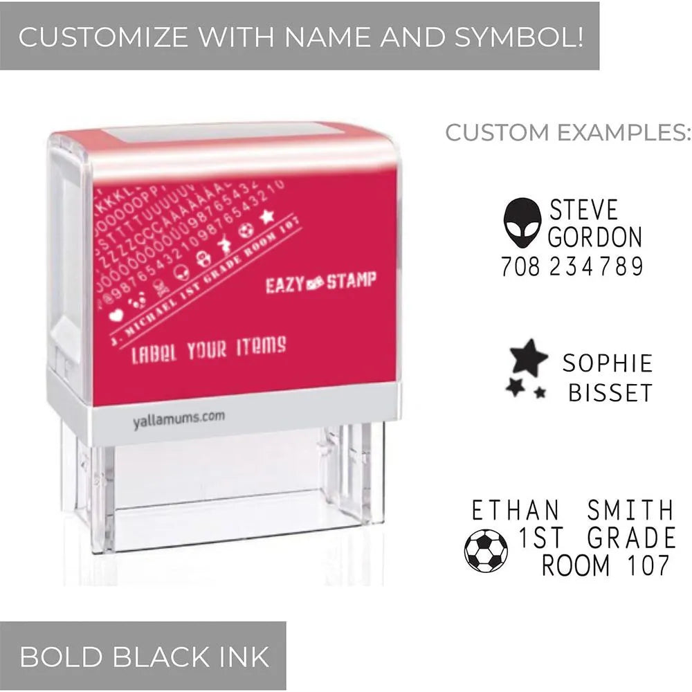 Eazy Kids Customizable Self Inking Fabric Stamp Kit for School, Uniforms and Kids Clothing (Black Ink)