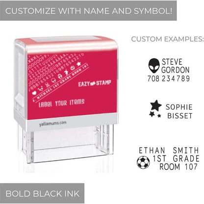 Eazy Kids Customizable Self Inking Fabric Stamp Kit for School, Uniforms and Kids Clothing (Black Ink)