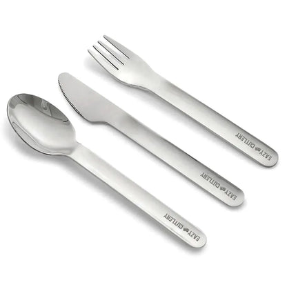 Eazy Kids Portable Travel Cutlery Set (Stainless Steel Spoon, Fork & Knife with Silicone Case)