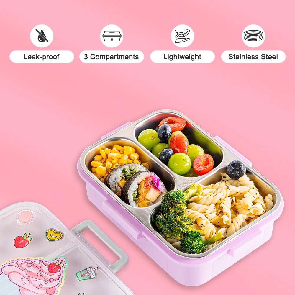 Eazy Kids 3 Compartment Stainless Steel bento Lunch Box (800ml)