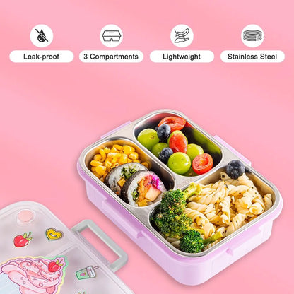 Eazy Kids 3 Compartment Stainless Steel bento Lunch Box (800ml)