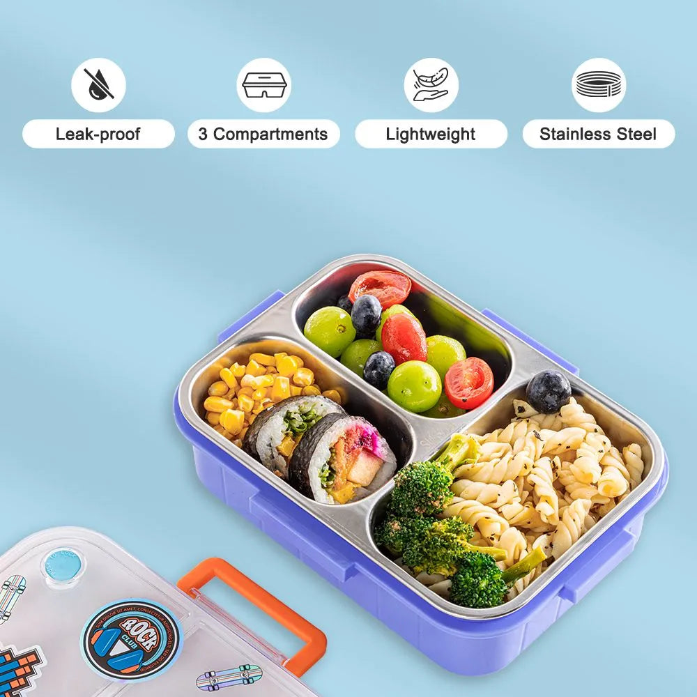 Eazy Kids 3 Compartment Stainless Steel bento Lunch Box (800ml)