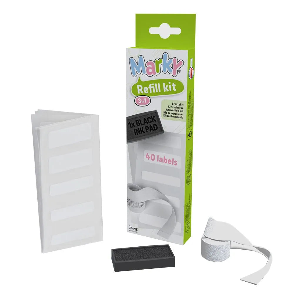 Mine Stamp Marky Ink Pad With Tape And 40 Labels Refill Kit