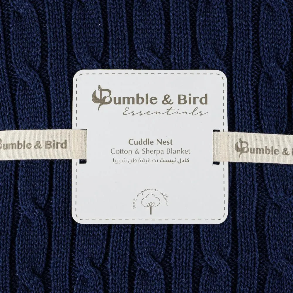 Bumble & Bird Knitted Blanket With Sherpa Back (Blue)