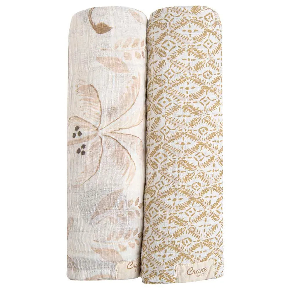 Crane Kendi Swaddle Wraps - Beige and Safari Animal (Pack of 2)